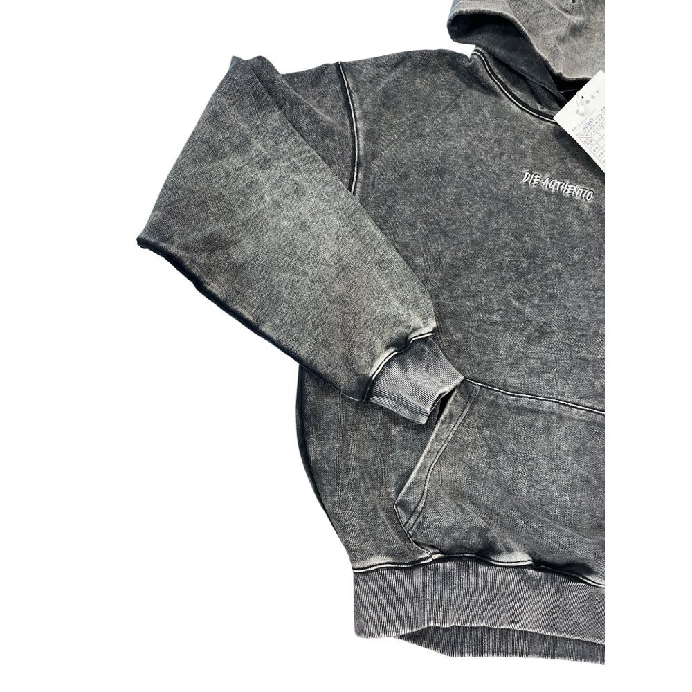 Die Authentic Distressed Die Washed Gray embroided Hoodie Sweatshirt L SKU 9333 - Picture 2 of 15
